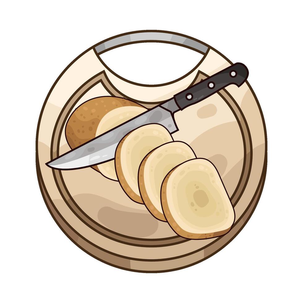 Cut the potatoes on a cutting board vector