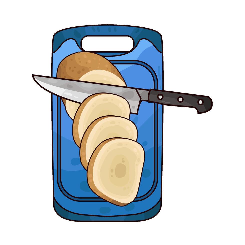 On the cutting board are potato slices illustration vector