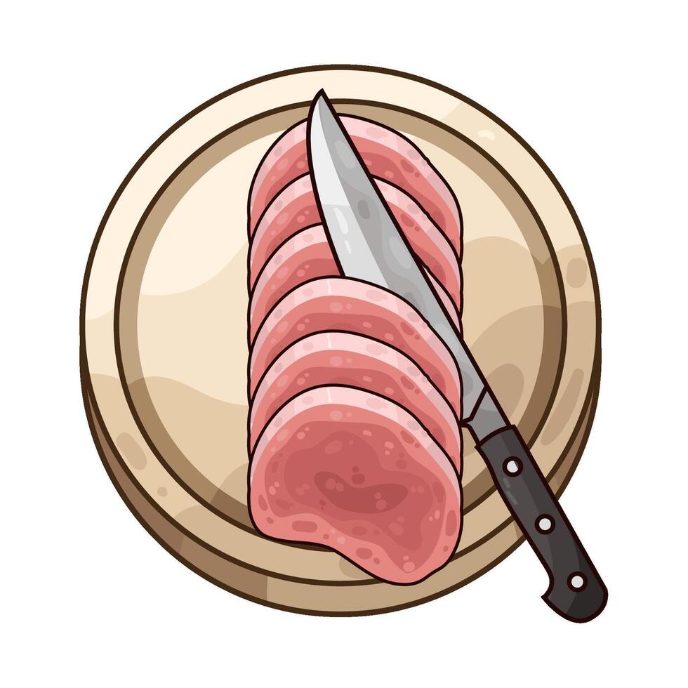 illustration of Cut the meat on a cutting board vector