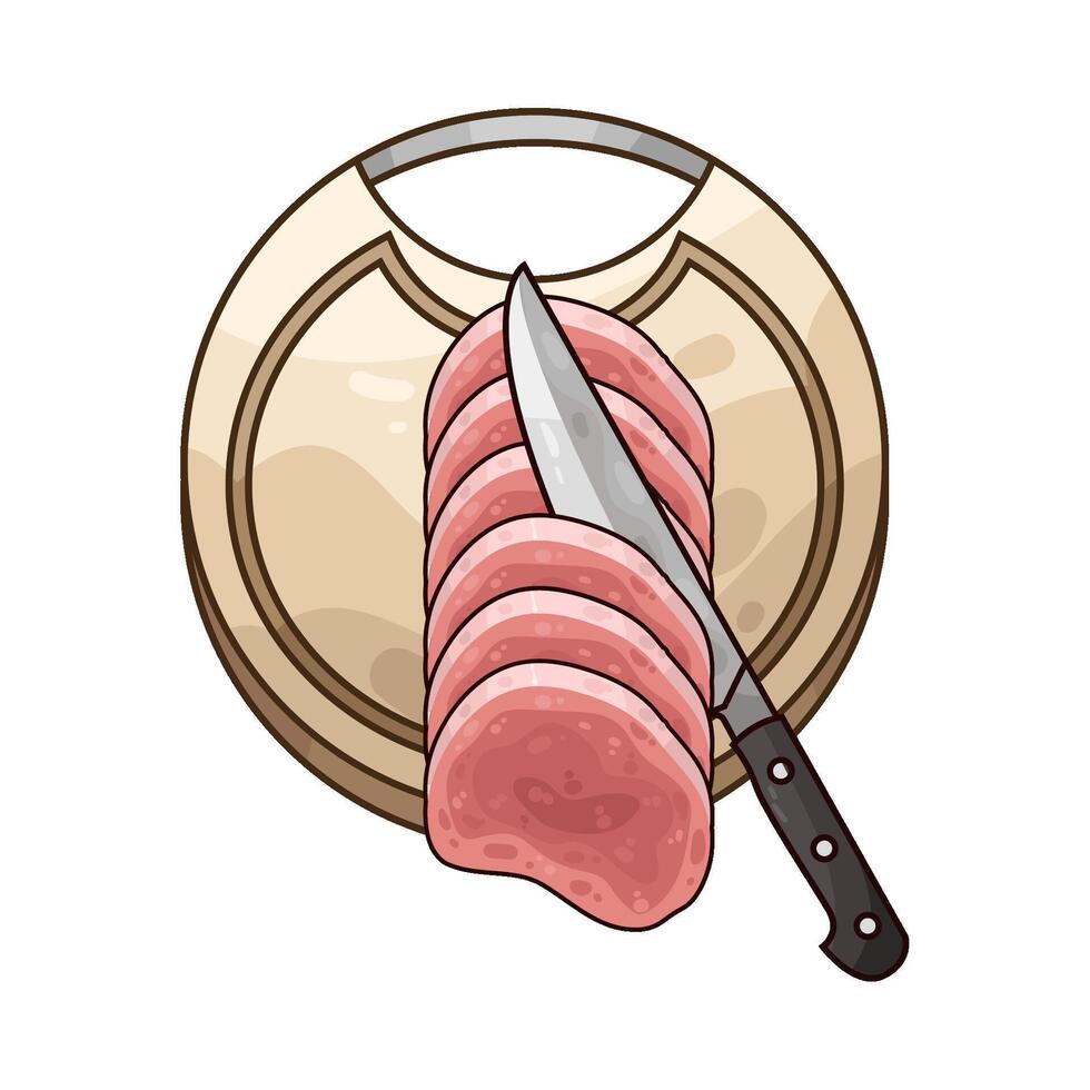 Cut the meat on a cutting board vector