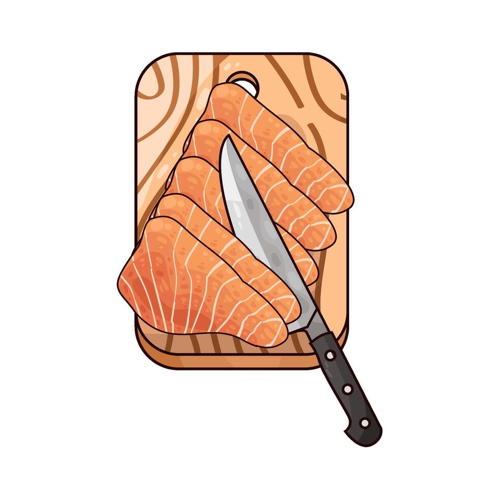 slice the salmon on a cutting board vector