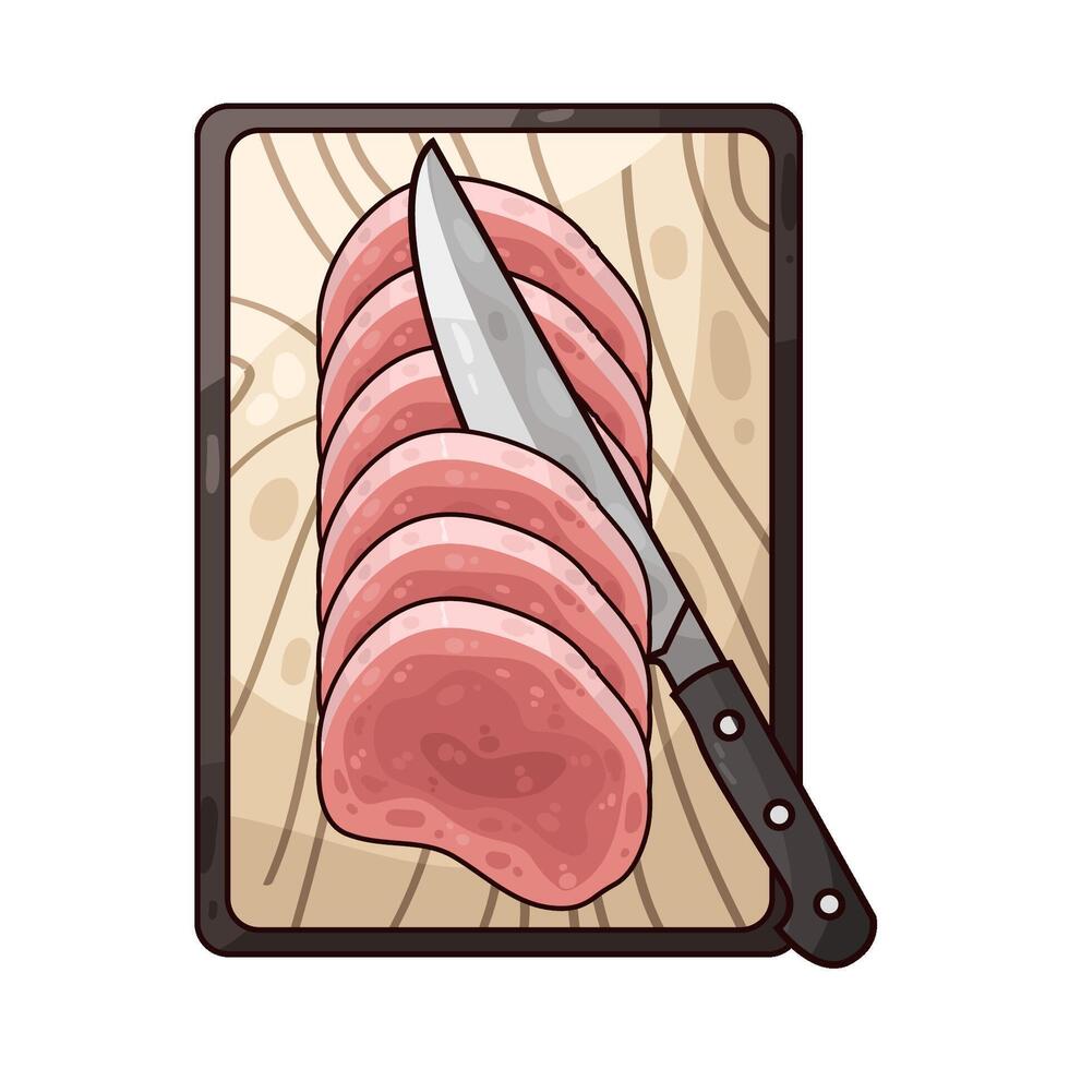 illustration of Slice the meat on a cutting board vector