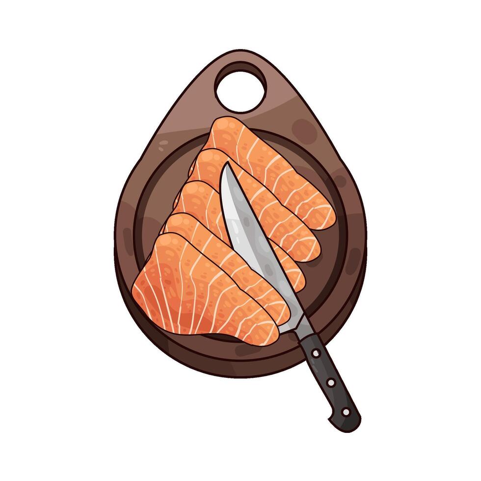 illustration of Cut the salmon on a cutting board vector
