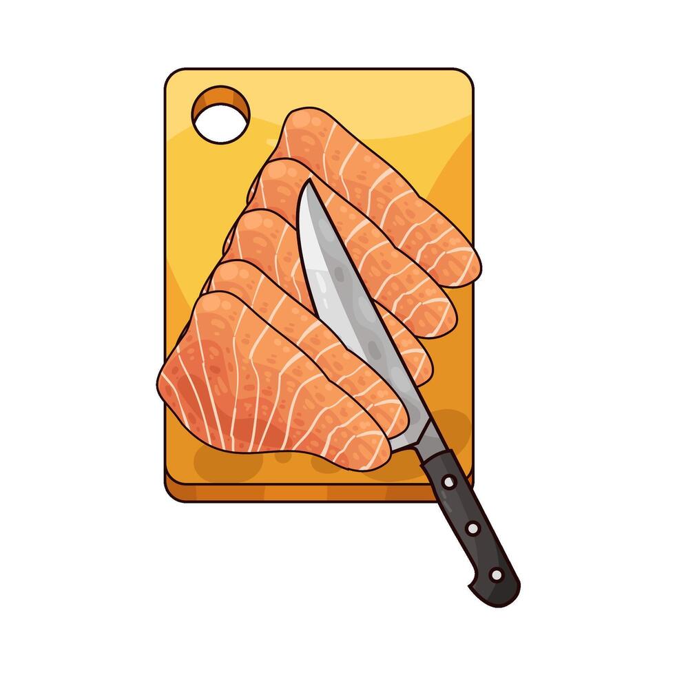 Cut the salmon on a cutting board vector
