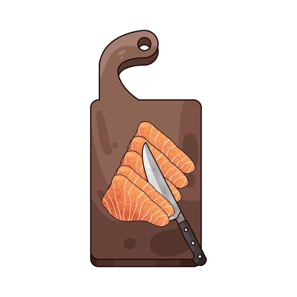 illustration of Salmon slices on a cutting board vector