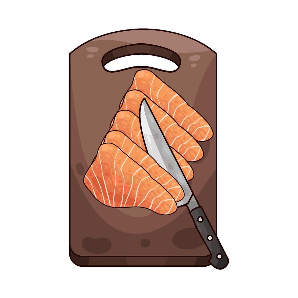 Salmon slices on a cutting board vector