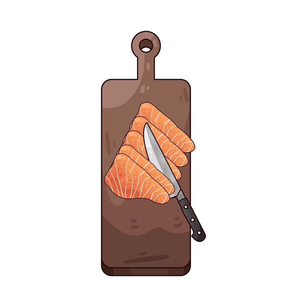 salmon is being sliced vector