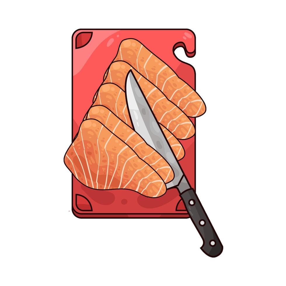 illustration of fresh salmon being sliced vector
