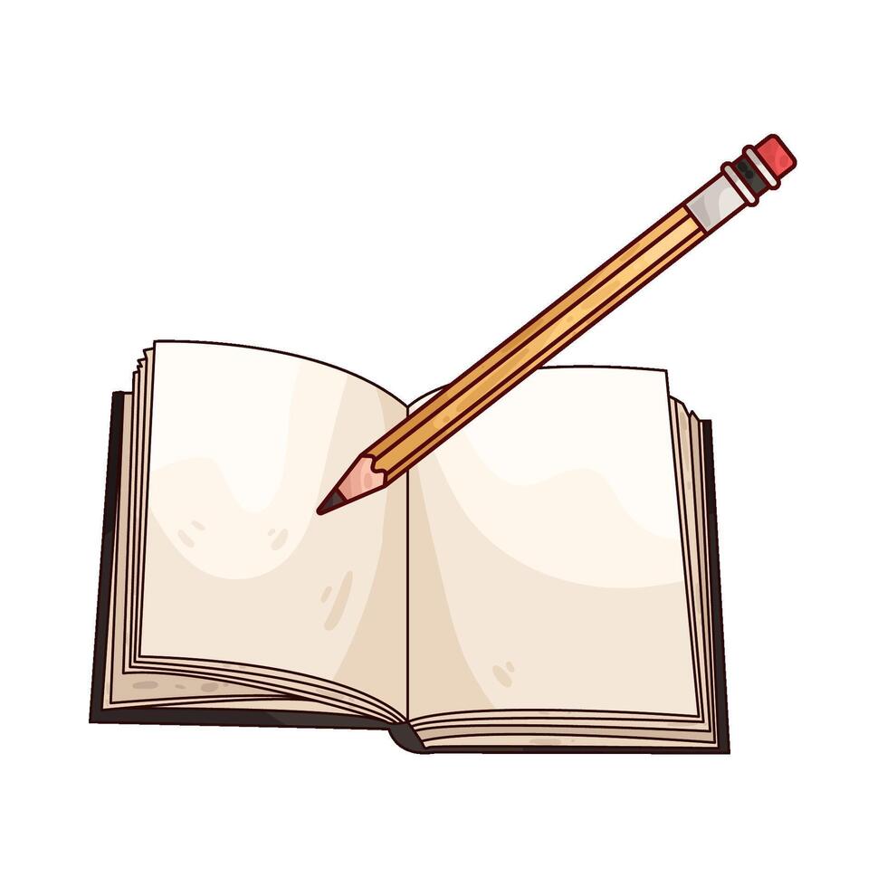 pencil and open book illustration vector
