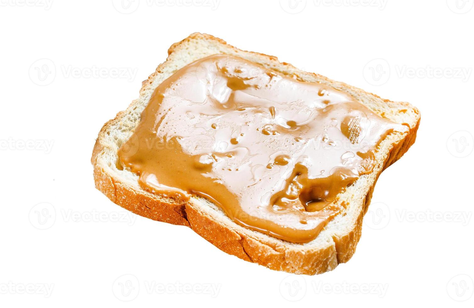 Peanut butter sandwich toast. Isolated on white background. Top view. photo