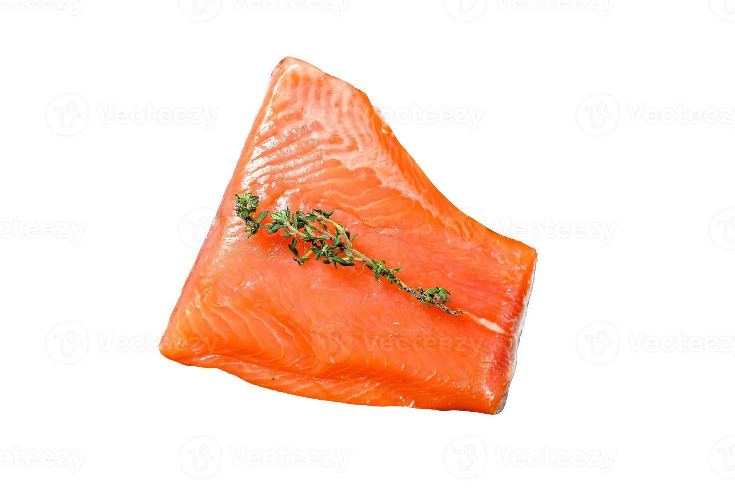 Smoked Atlantic salmon fillet. Organic fish. Isolated on white background. photo