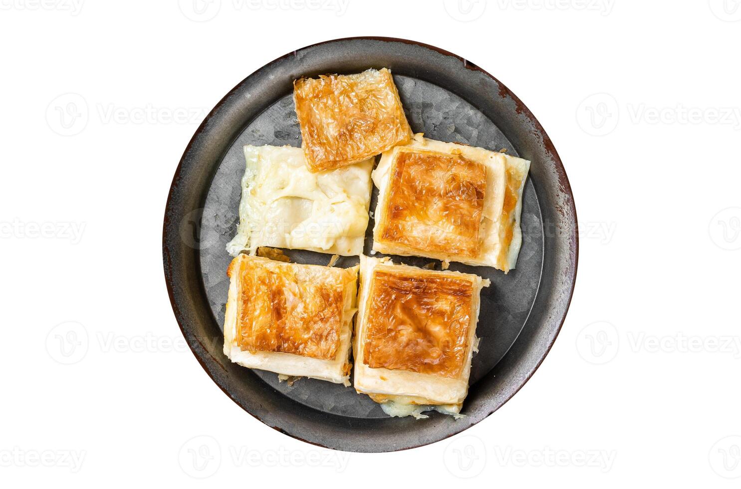 Turkish Su Boregi, Tabla borek or Adana Borek with cheese. Isolated on white background. photo