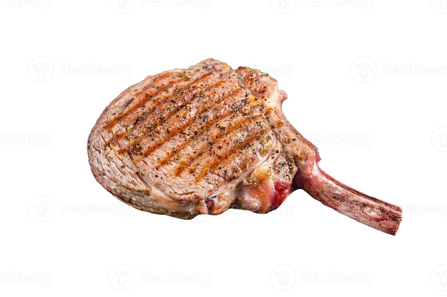 BBQ Grilled Tomahawk beef veal steak on butcher table. Isolated on white background. photo