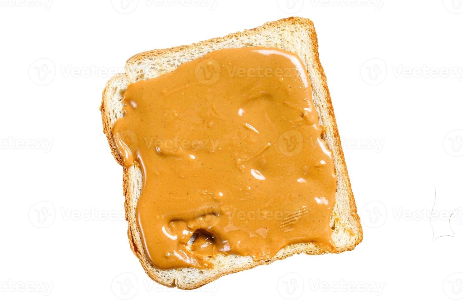 Peanut butter sandwich toast. Isolated on white background. Top view. photo