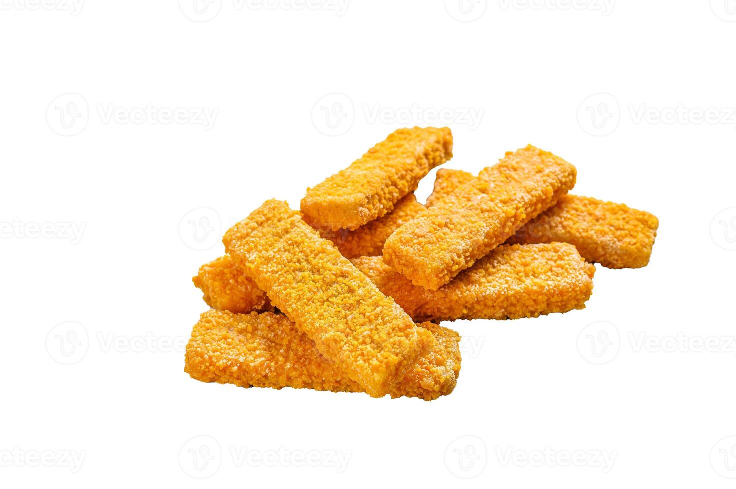 Frozen fish sticks. Organic fish food. Isolated on white background. photo
