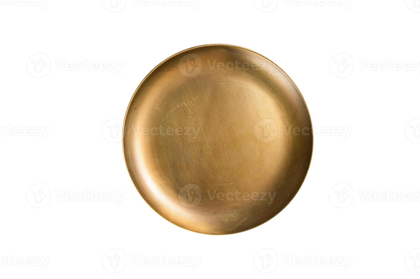 Food cooking and healthy eating background, Empty metal craft plate on table. Isolated on white background. photo