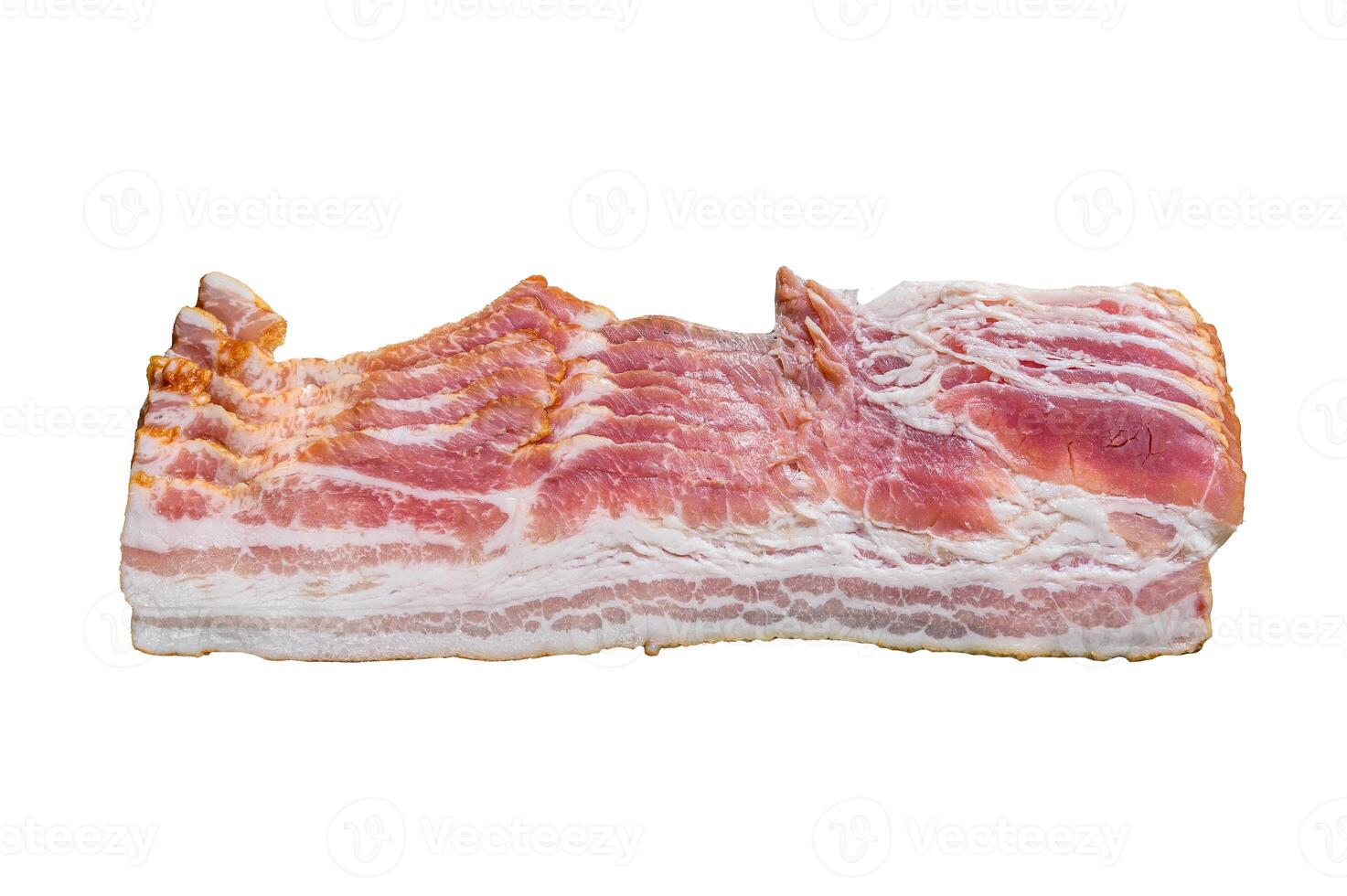 Smoked sliced pork bacon ready for cooking. Isolated on white background. photo