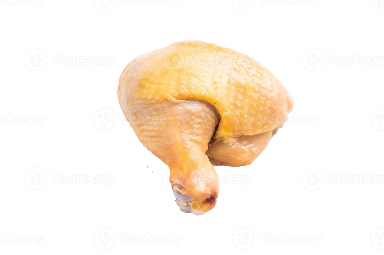 Raw chicken leg, eco farm poultry meat isolated on white background photo