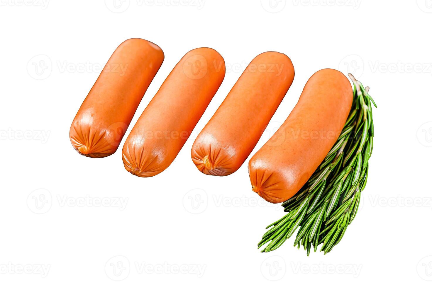 Raw barbecue sausages bratwurst Isolated on white background, Top view. photo