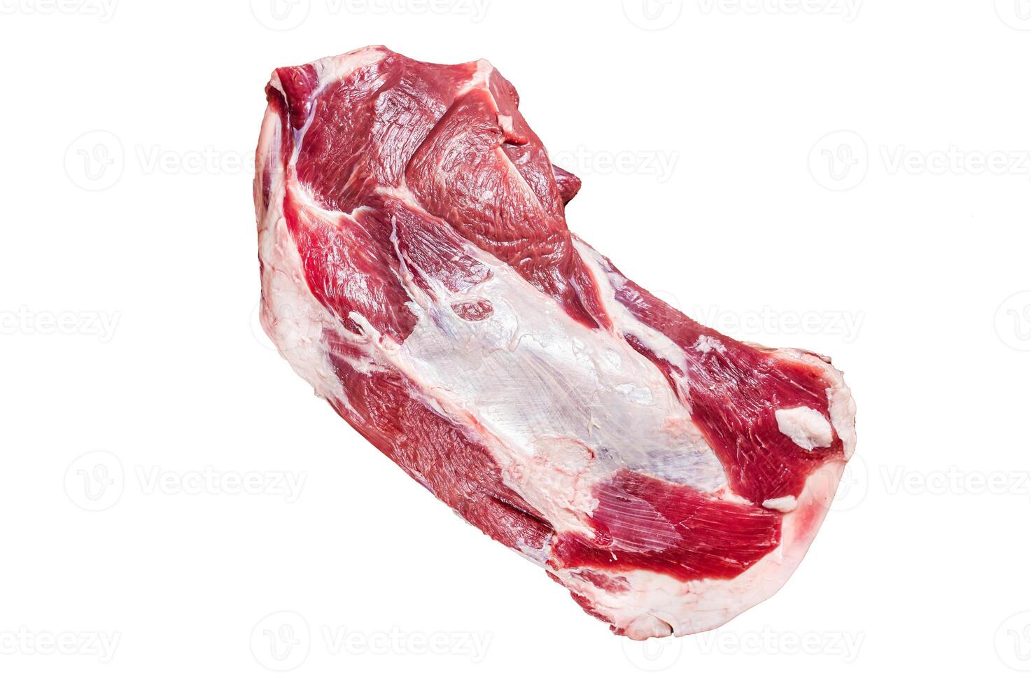 Raw lamb or goat shoulder meat on the bone Isolated on white background, top view. photo