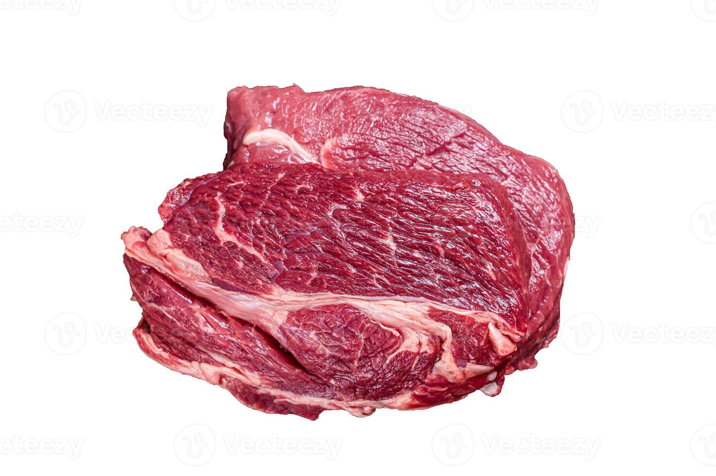 Raw Chuck eye roll beef steak on butcher table. High quality Isolate, white background. photo