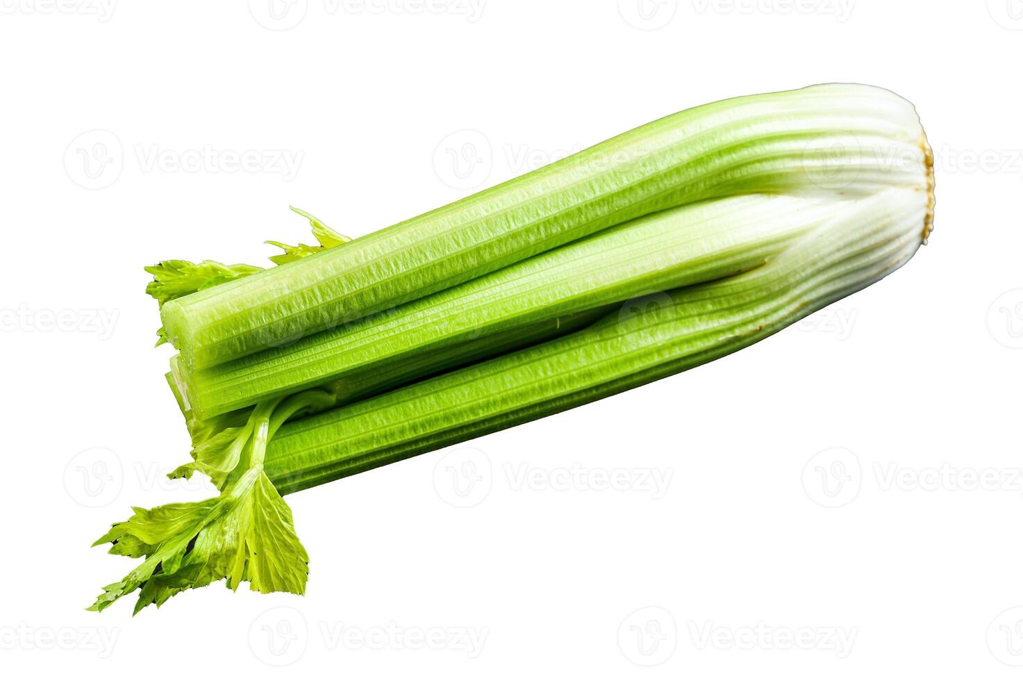 Celery vegetable on wood tray. Isolated on white background. photo