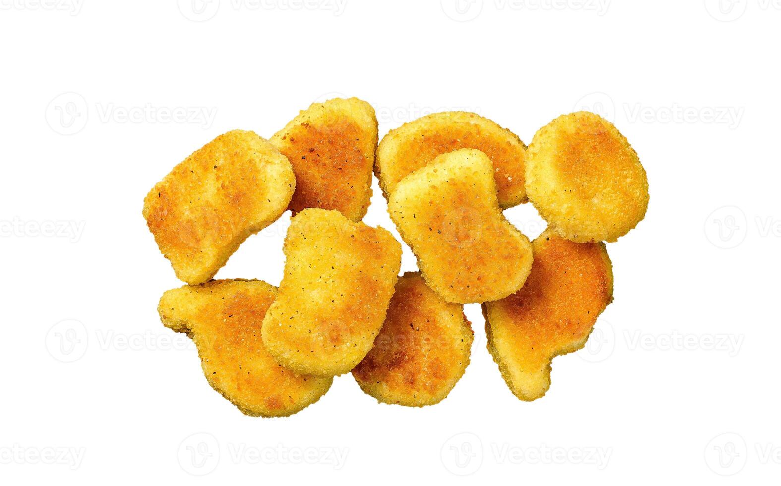 Crispy homemade baked chicken nuggets. Isolated on white background. photo