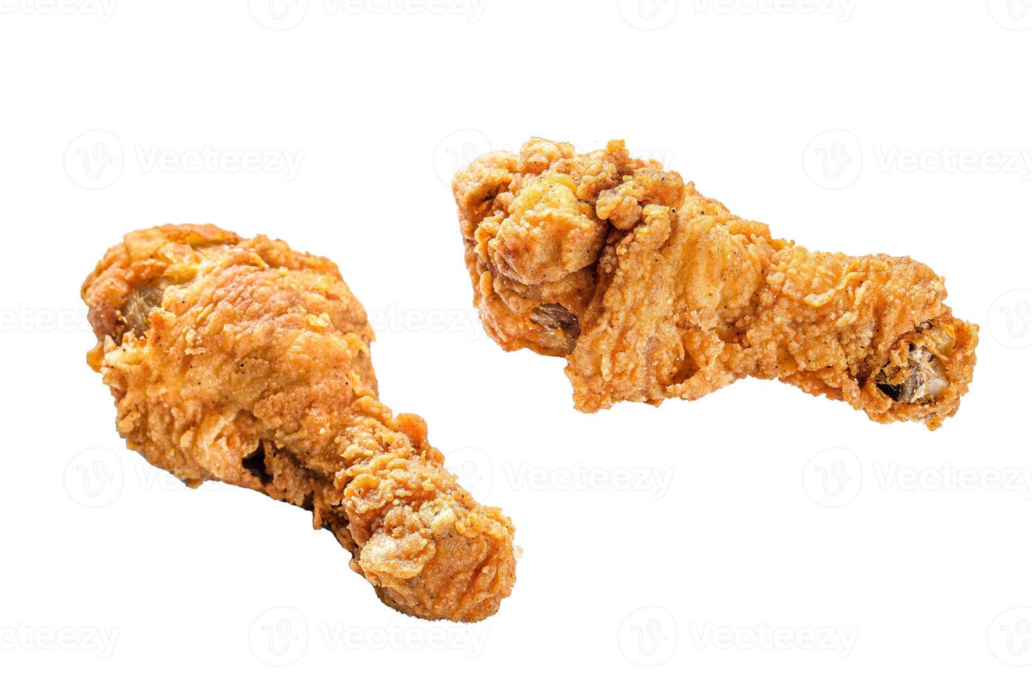 crispy kentucky fried chicken drumstick. Isolated on white background. Top view. photo