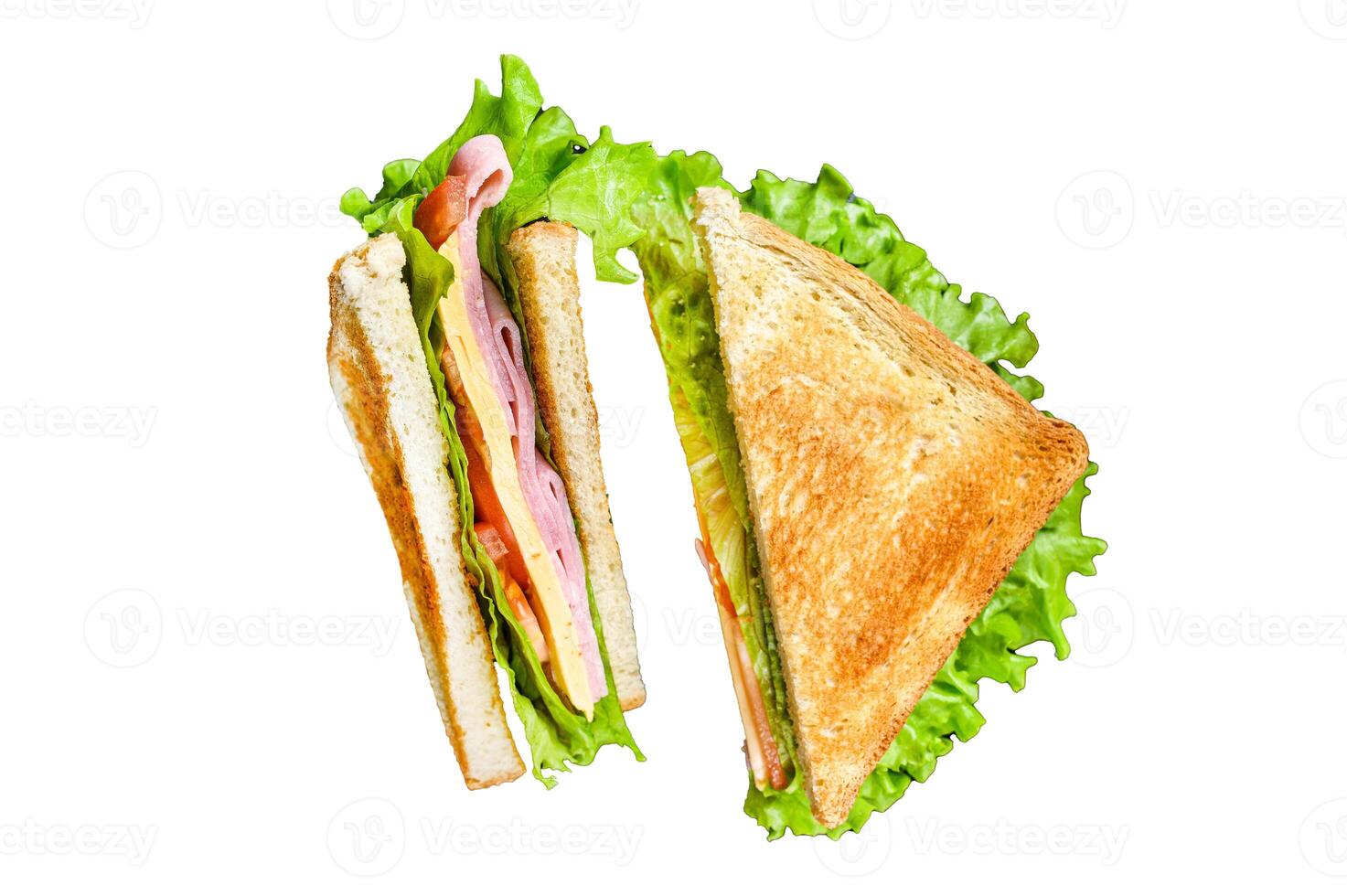 Club sandwiches with pork ham, cheese, tomatoes and lettuce Isolated on white background, Top view. photo