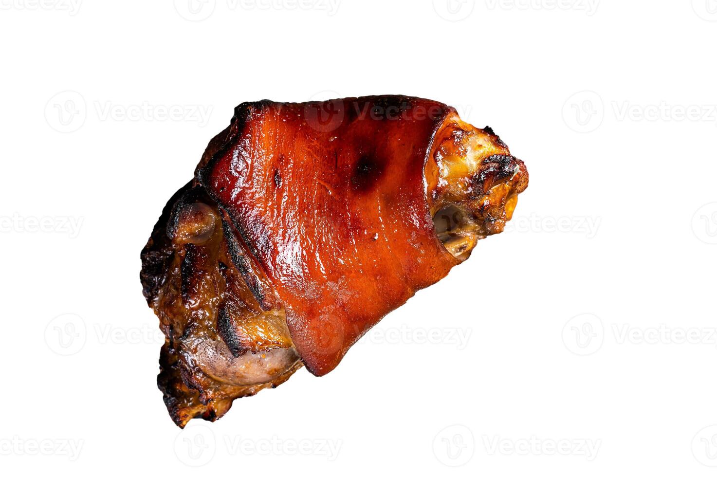 Bavarian Schweinshaxe Roast pork Hock Ham, knuckle with Sauerkraut. Isolated on white background. photo