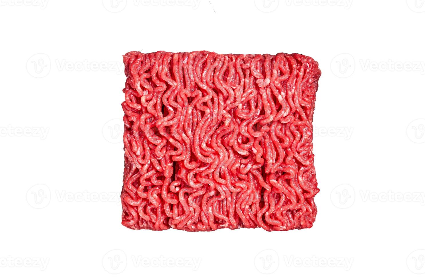 Raw minced beef meat in a steel tray. Isolated on white background. photo