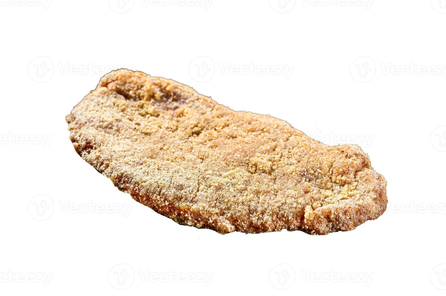 Homemade raw breaded German Weiner Schnitzel. Isolated on white background. photo