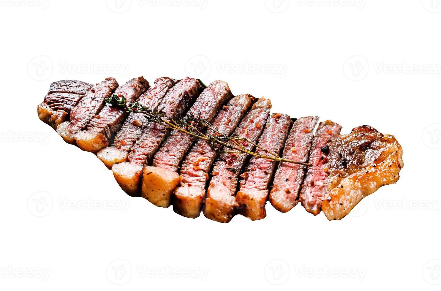 Fillet entrecote steak, marbled beef meat Isolated on white background. Top view. photo