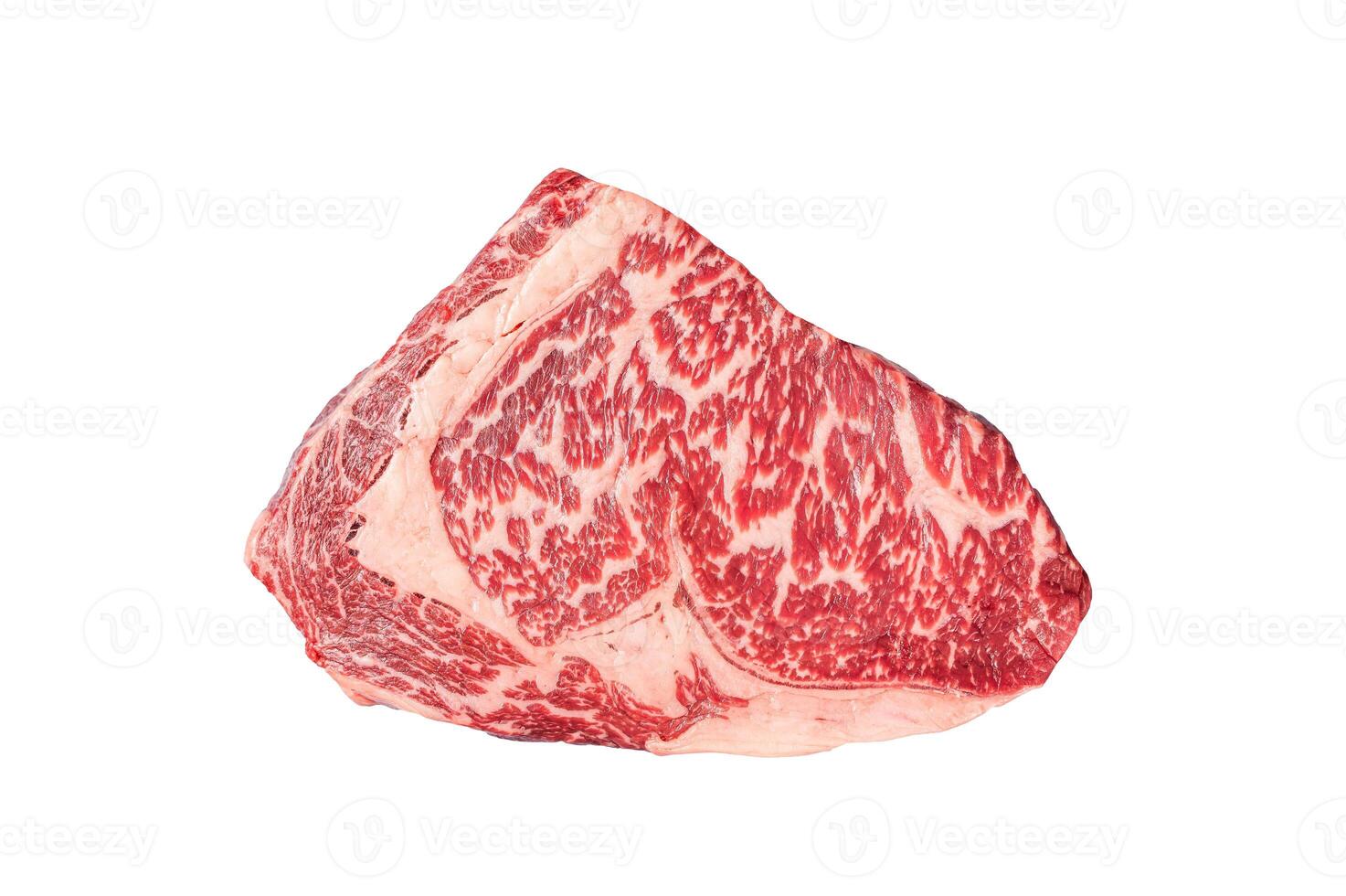 Japanese wagyu rib eye beef meat steak. Isolated on white background. photo