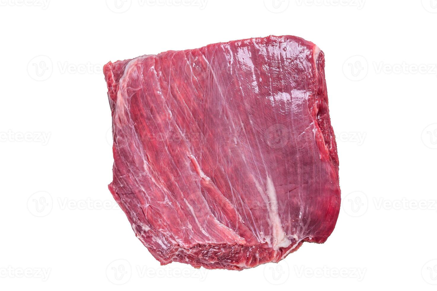 Raw flank or flap beef meat steak. Isolated on white background. photo