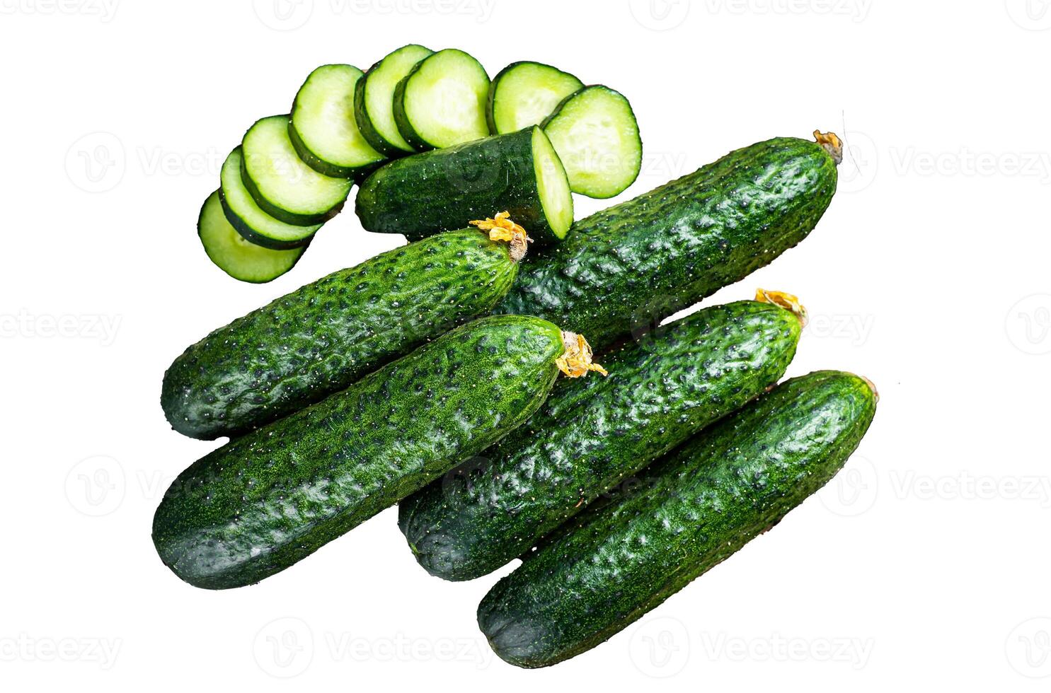 Sliced Green Cucumbers Isolated on white background, top view. photo