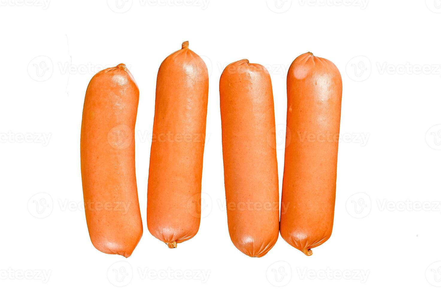 Raw barbecue sausages bratwurst Isolated on white background, Top view. photo