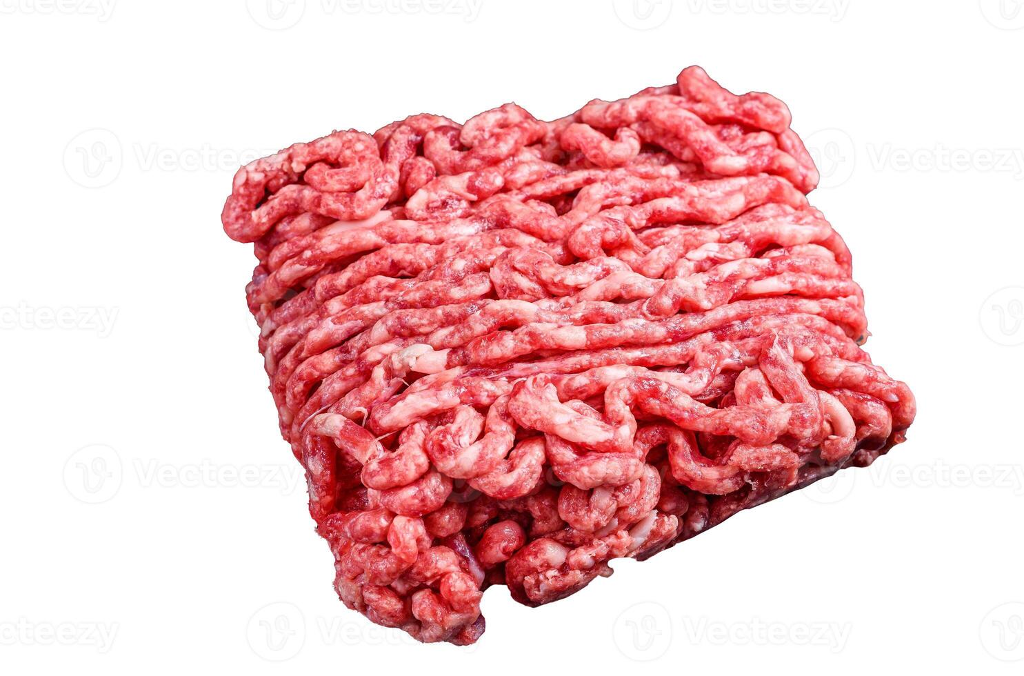Raw mince beef, ground meat. Isolated on white background. photo
