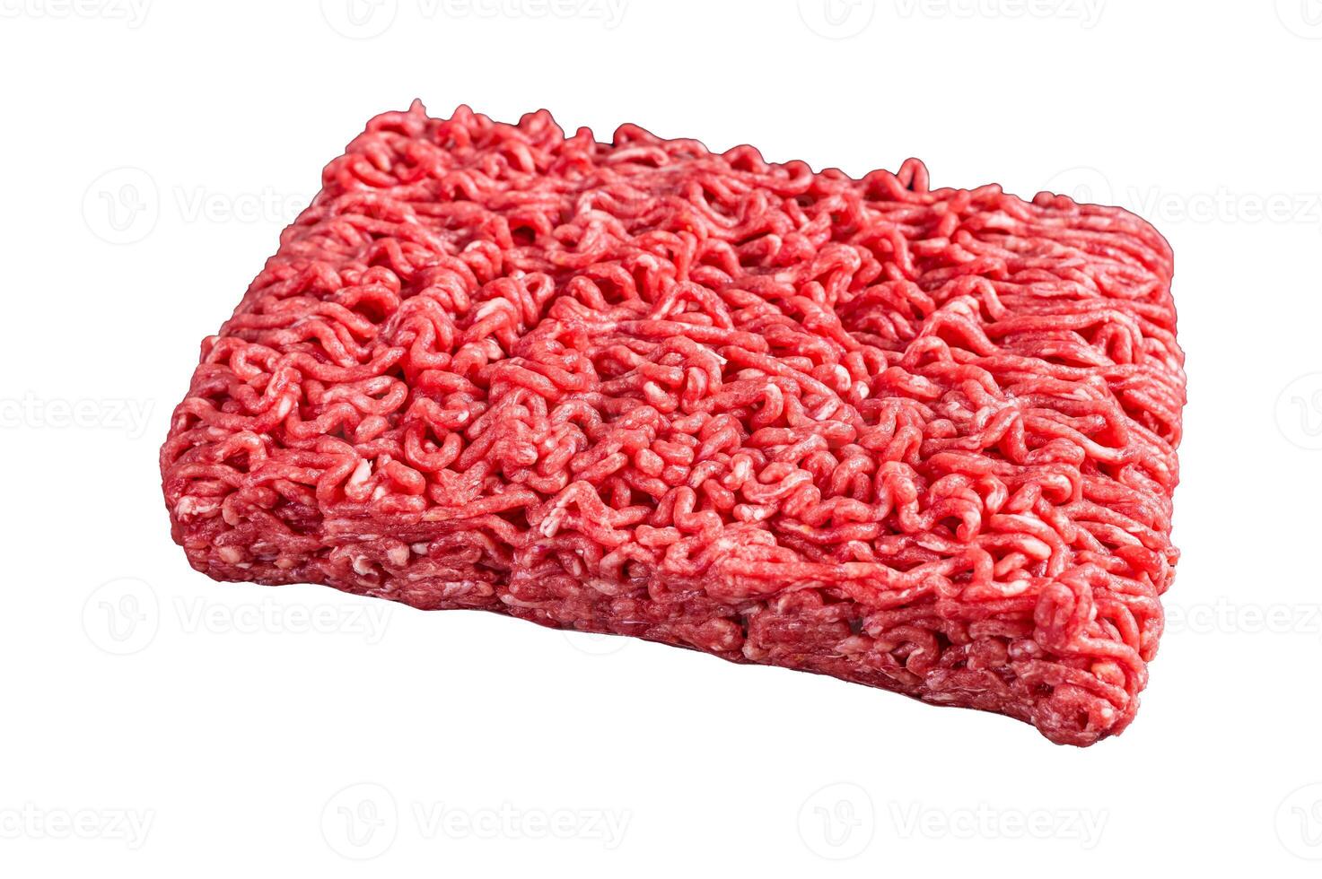 Raw mince beef meat on a kitchen table. Isolated on white background. photo