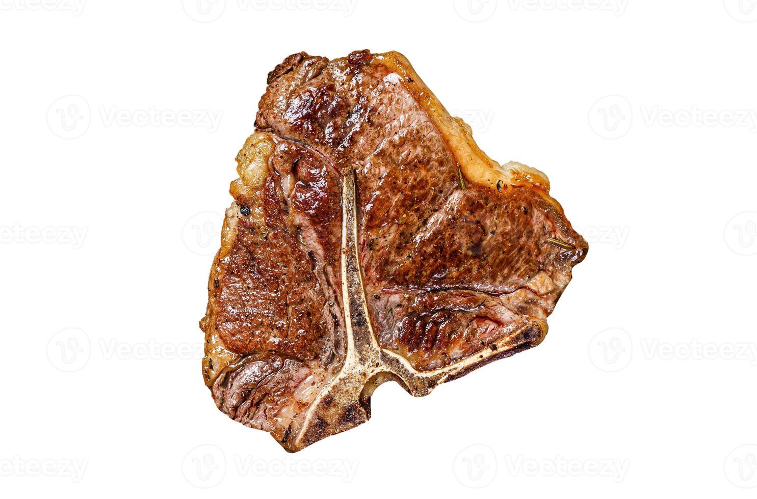 BBQ Grilled t-bone beef meat Steak with herbs Isolated on white background, top view. photo