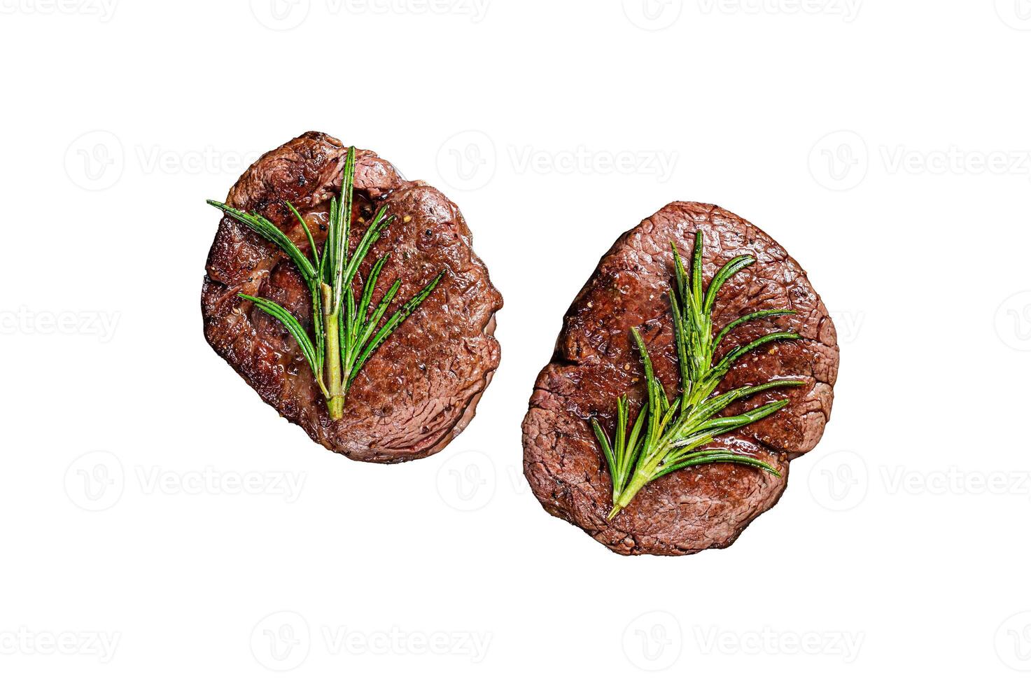 Grilled Fillet Mignon tenderloin meat beef Isolated on white background, top view. photo