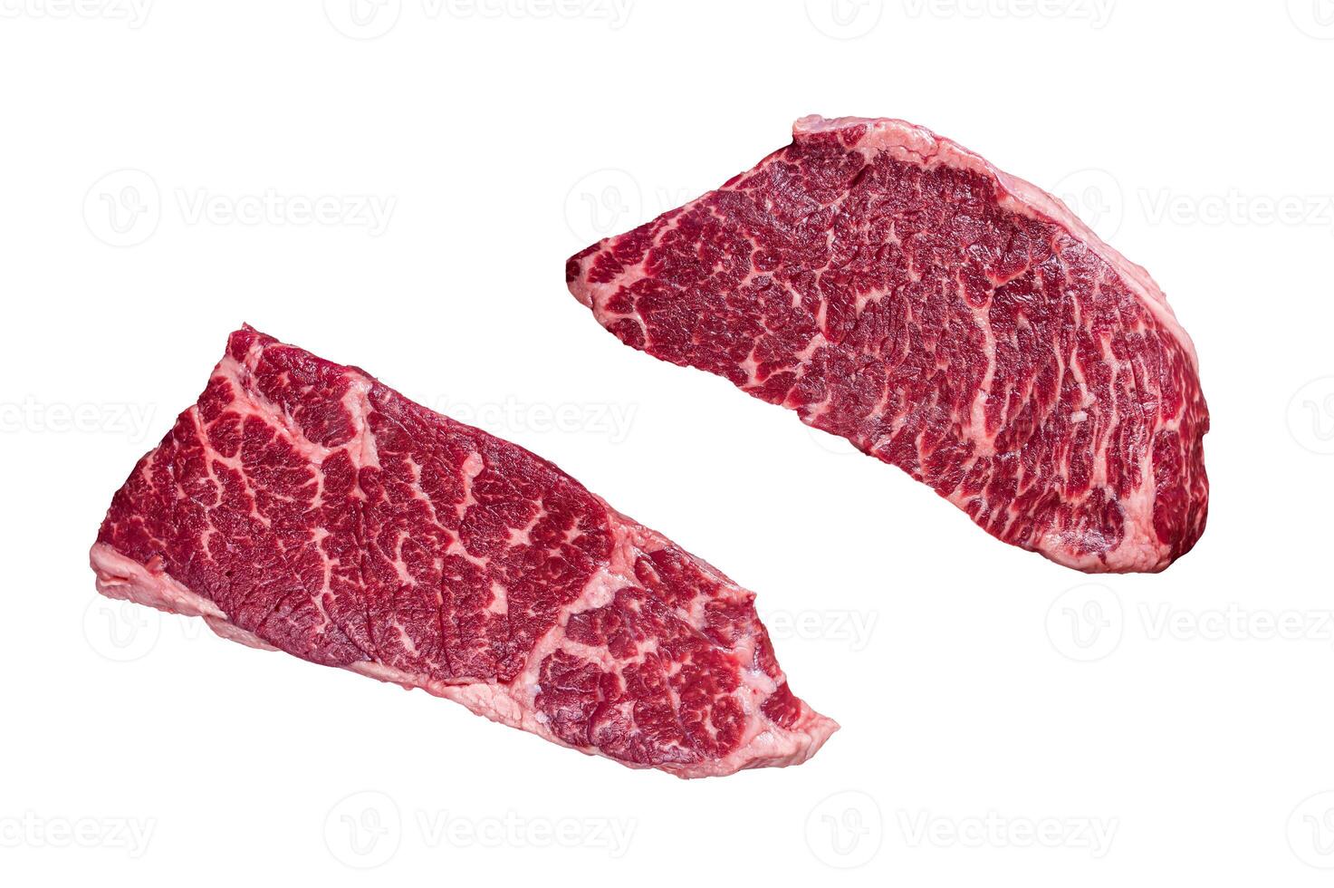 Raw Denver steak Marble beef meat. Isolated on white background photo