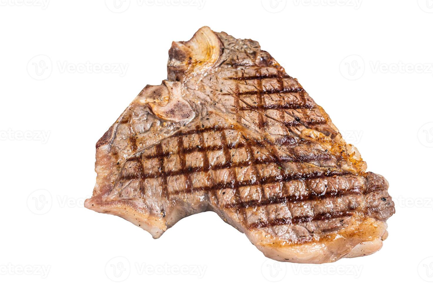 Grilled T-bone or Porterhouse beef meat Steak. Isolated on white background. photo