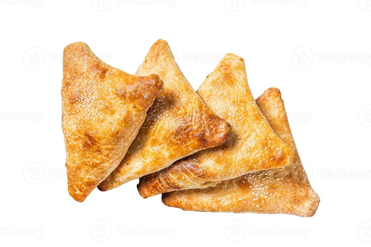 Samosa, samsa meat stuffed oriental pies. Isolated, white background. photo