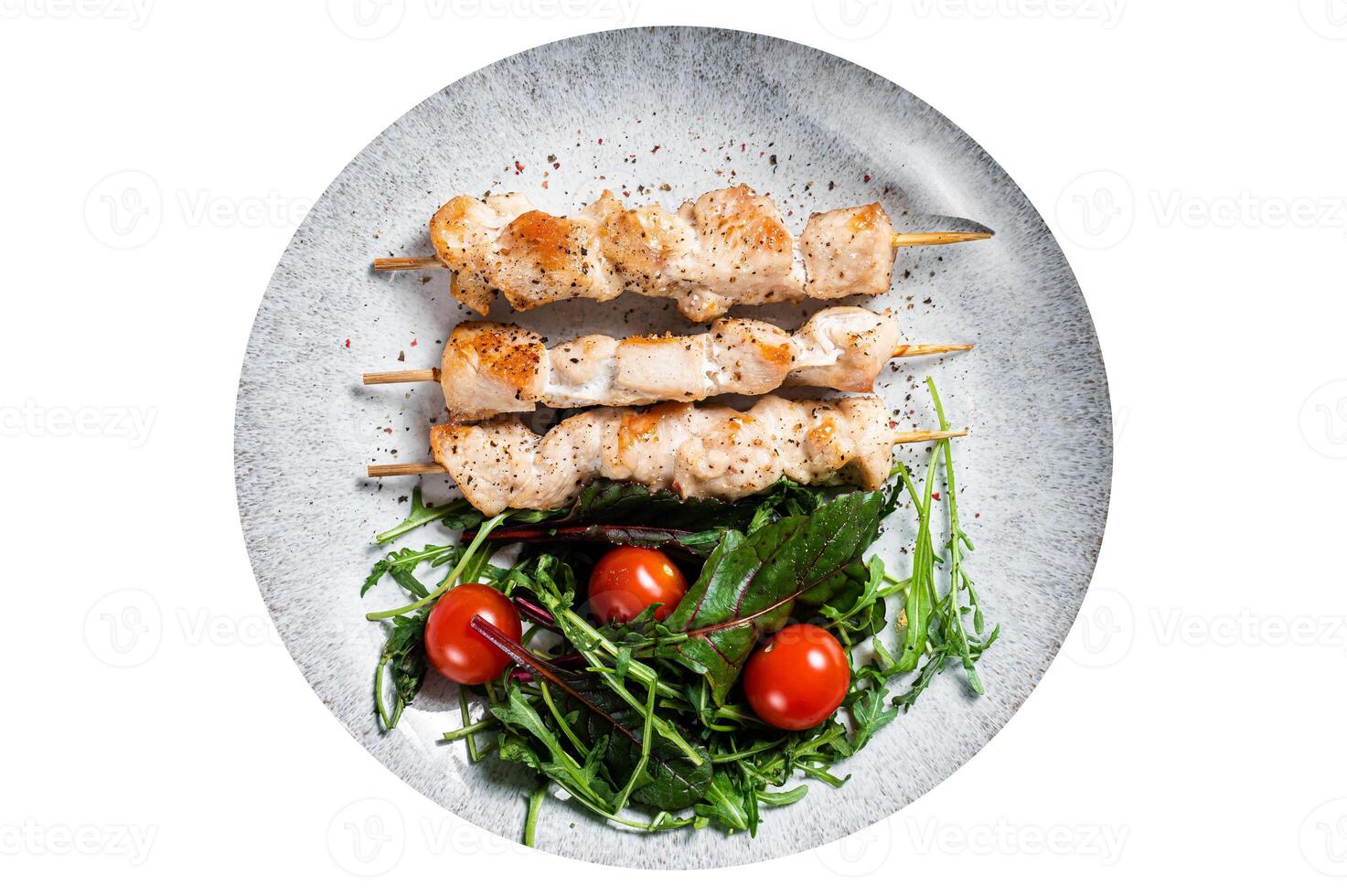 Chicken skewers souvlaki, grilled meat shish kebab skewers. High quality Isolate, white background. photo