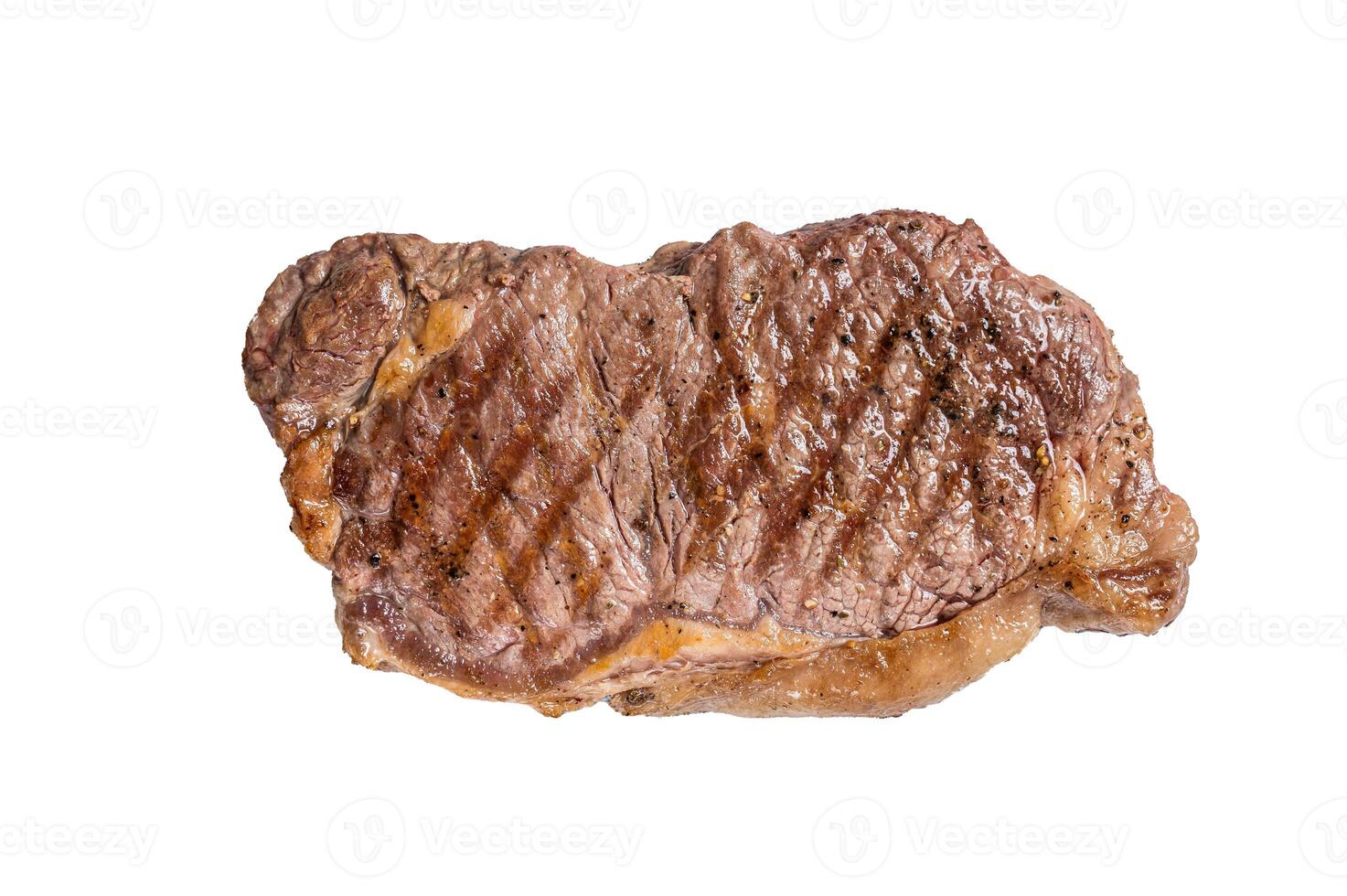 Grilled New York striploin beef meat steak. Isolated on white background photo