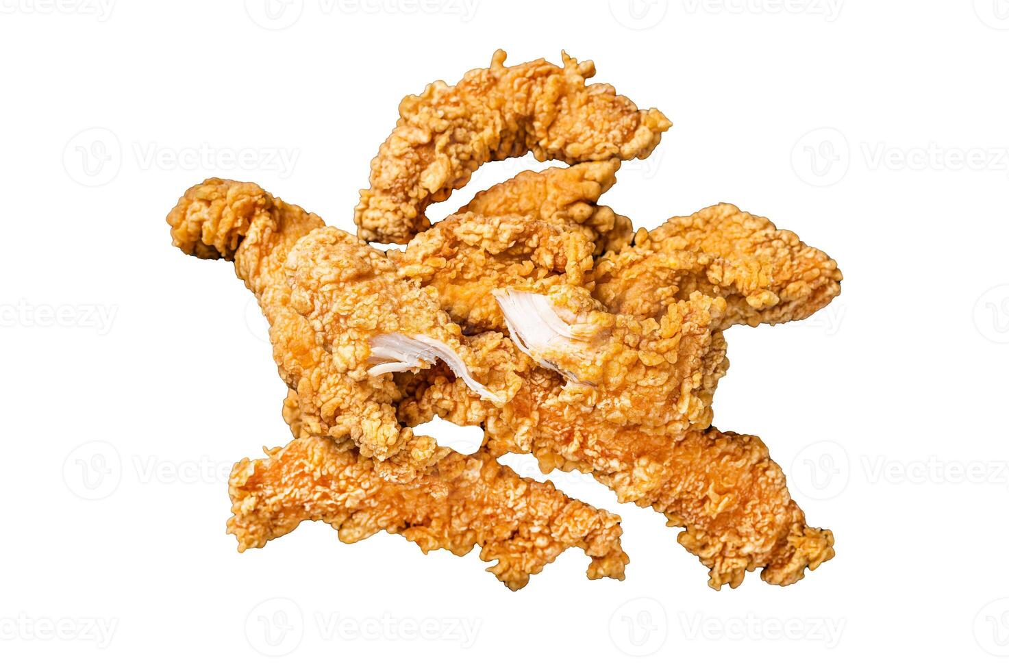 Breaded chicken strips Fingers, breaded breast meat. Isolated, white background. photo