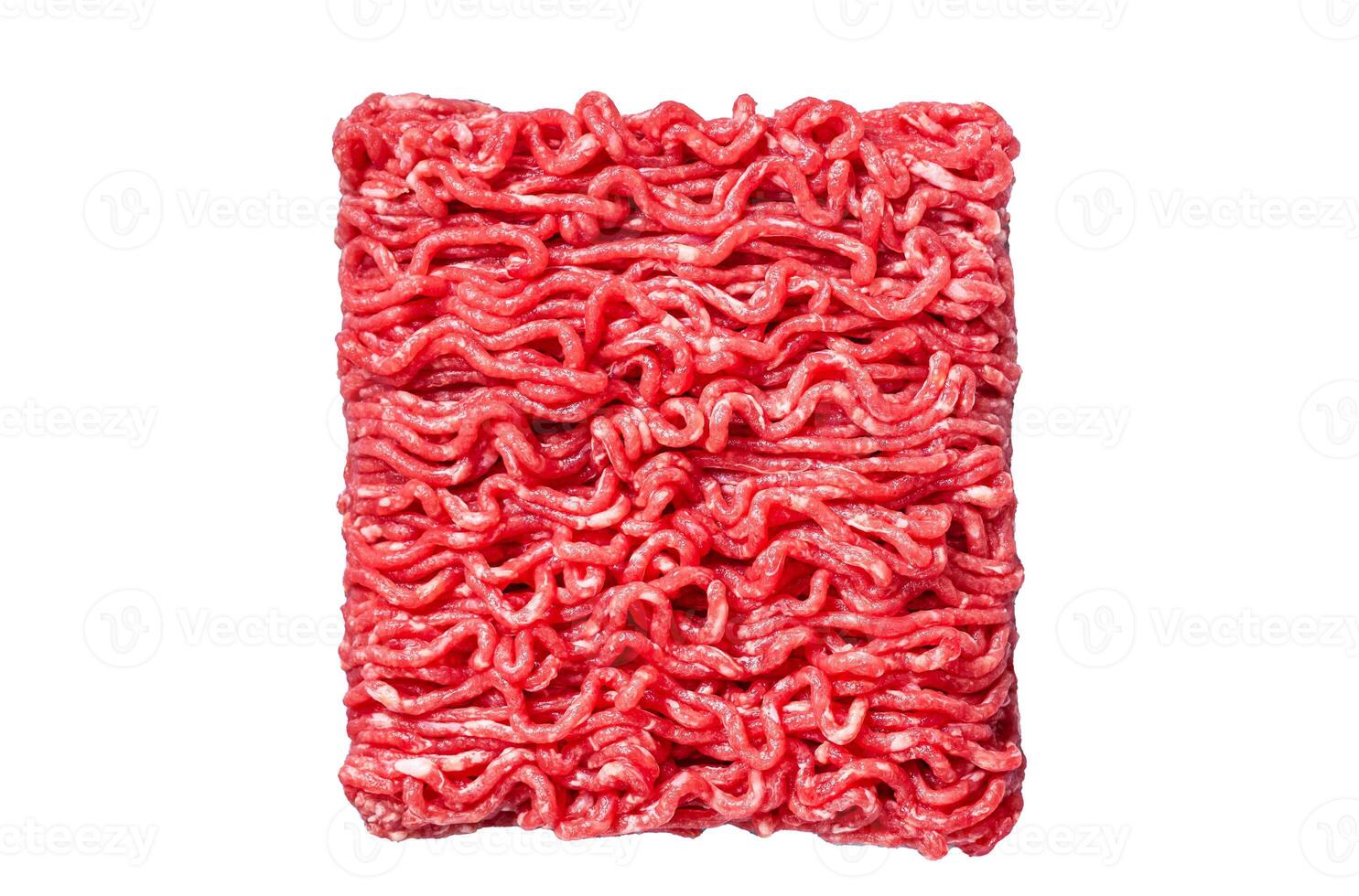 Raw Mince Ground meat Isolated on white background, top view. photo