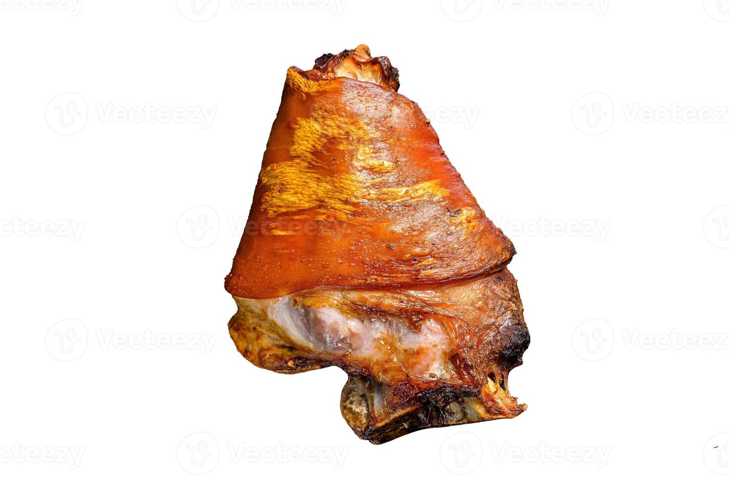 Roast pork knuckle with pink pepper and spices. Isolated on white background. photo