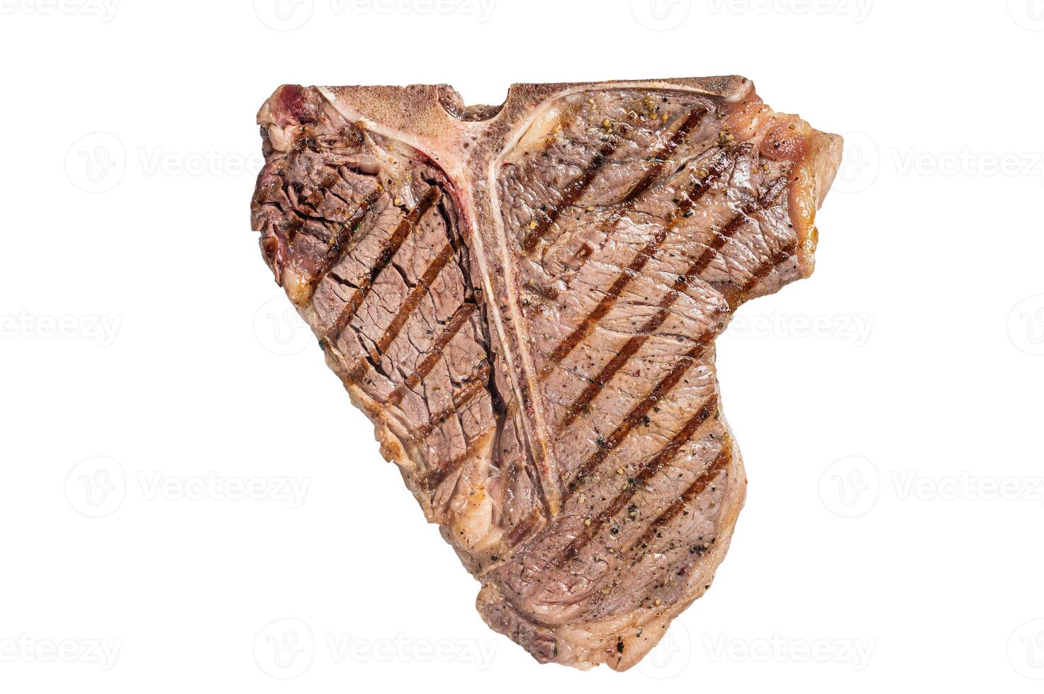 Grilled T-bone or Porterhouse beef meat Steak. Isolated on white background. photo